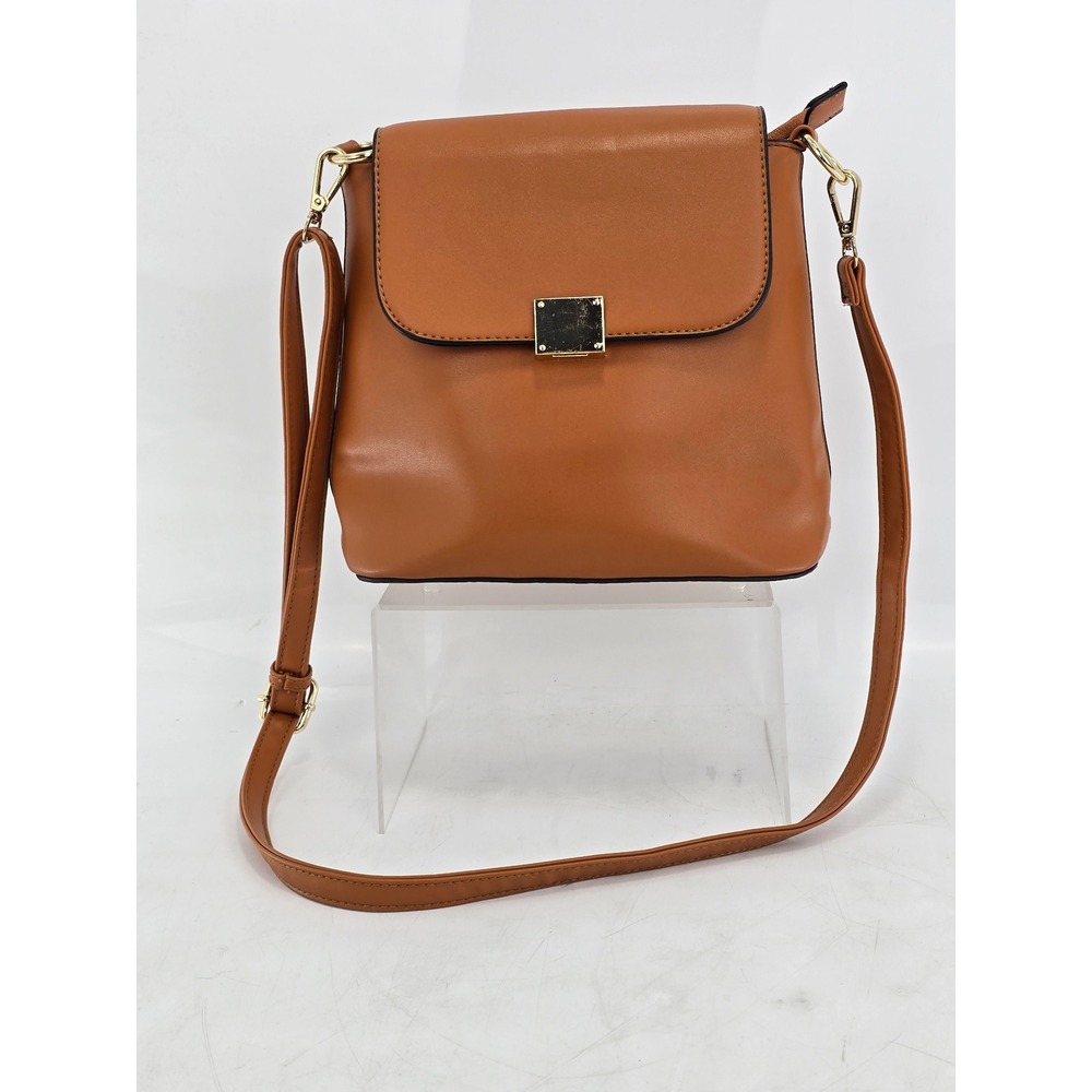 Chic Crossbody Bag Women Small Brown Faux Leather Gold Hardware - Good